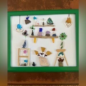 Colorful Mosaic sea glass abalone and amethyst stone  Art